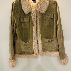 Rue21 Olive Teddy Jacket with Faux Fur Trim